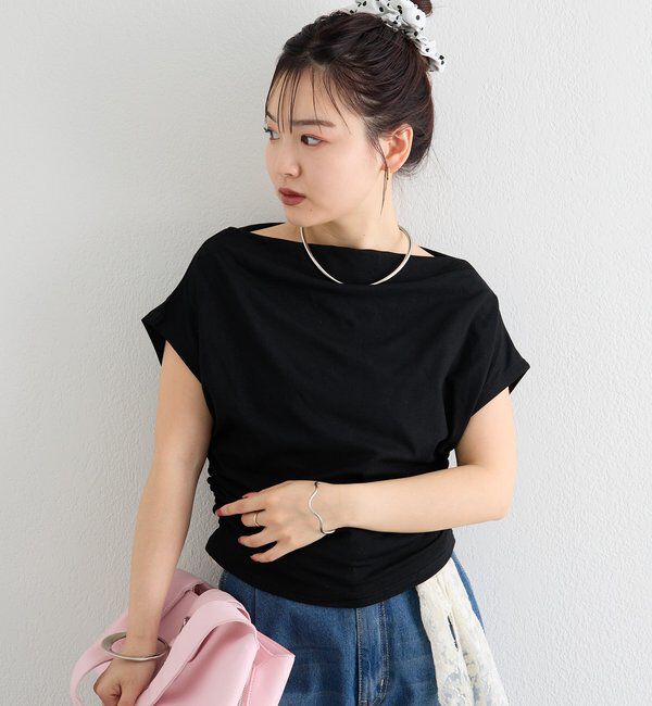  「サイドギャザーオフショルTシャツ」|Tシャツ・カットソー|ブラック