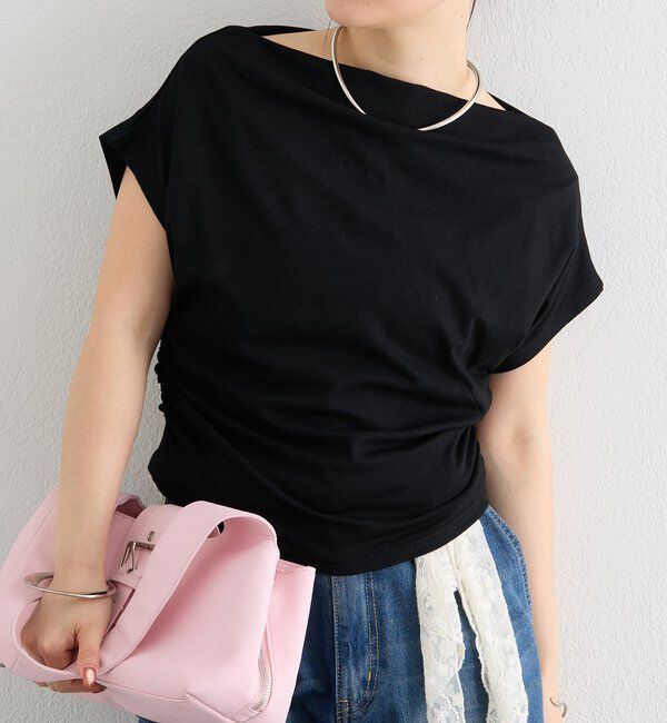  「サイドギャザーオフショルTシャツ」|Tシャツ・カットソー|