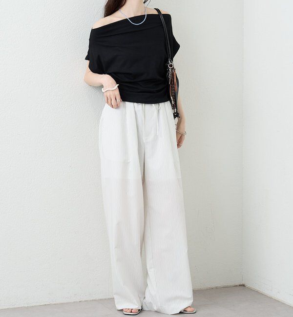  「サイドギャザーオフショルTシャツ」|Tシャツ・カットソー|