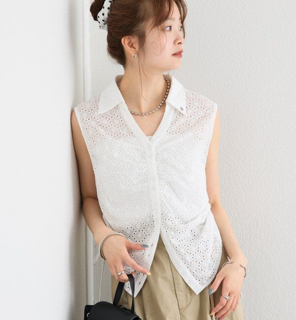  「襟付きサイドギャザーシェイプシャツ」|シャツ・ブラウス|オフホワイト