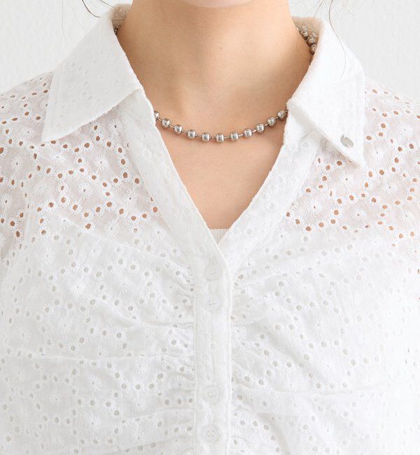  「襟付きサイドギャザーシェイプシャツ」|シャツ・ブラウス|