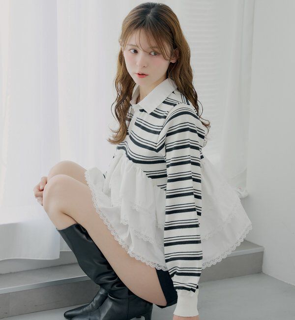  「【SALON by Chico】レースティアードペプラム襟付きニット」|ニット・セーター|ホワイトその他2