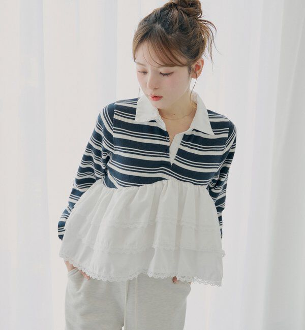  「【SALON by Chico】レースティアードペプラム襟付きニット」|ニット・セーター|