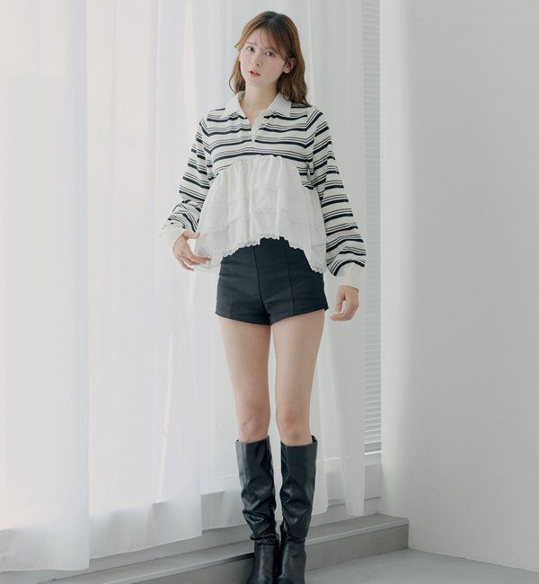  「【SALON by Chico】レースティアードペプラム襟付きニット」|ニット・セーター|