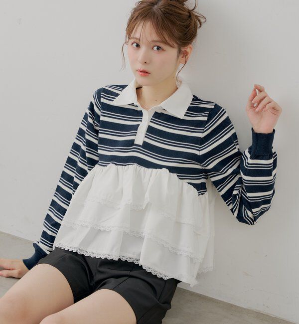  「【SALON by Chico】レースティアードペプラム襟付きニット」|ニット・セーター|ブルーその他2