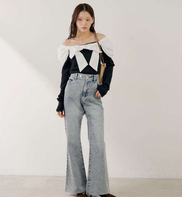  「レースデザインフレアデニム」|デニム|