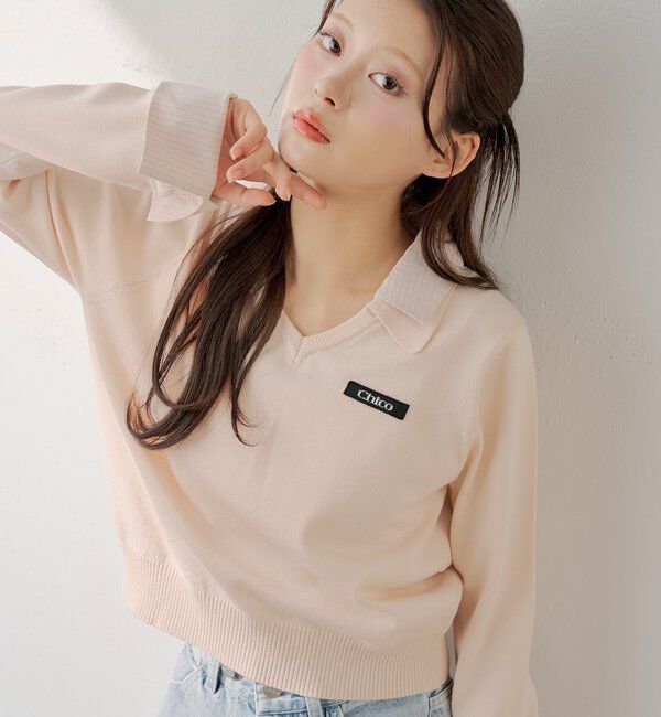  「シャツレイヤードVネックニット」|ニット・セーター|