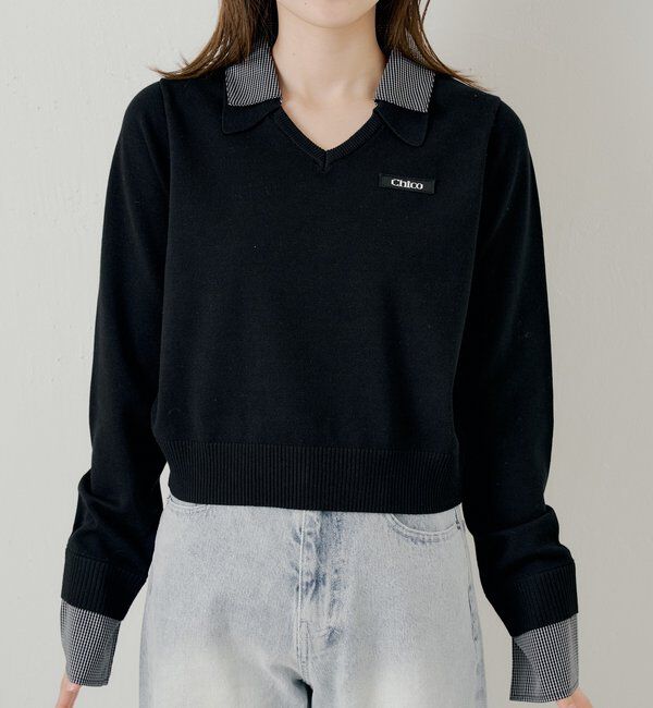  「シャツレイヤードVネックニット」|ニット・セーター|