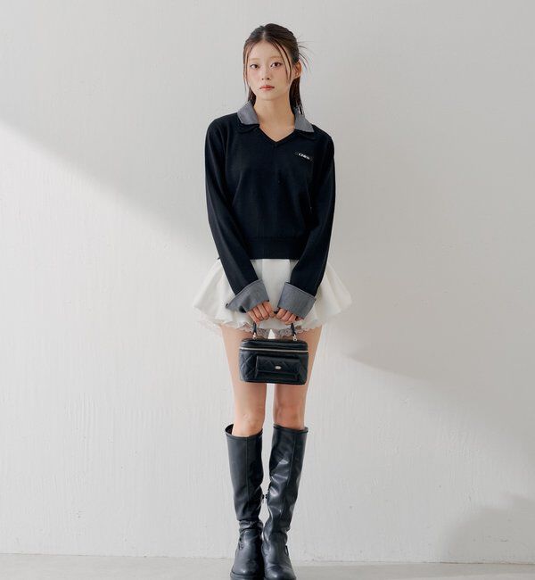  「シャツレイヤードVネックニット」|ニット・セーター|