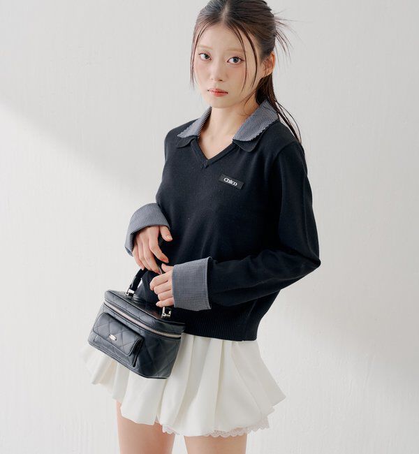  「シャツレイヤードVネックニット」|ニット・セーター|