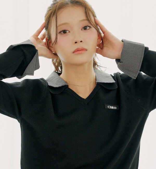  「シャツレイヤードVネックニット」|ニット・セーター|