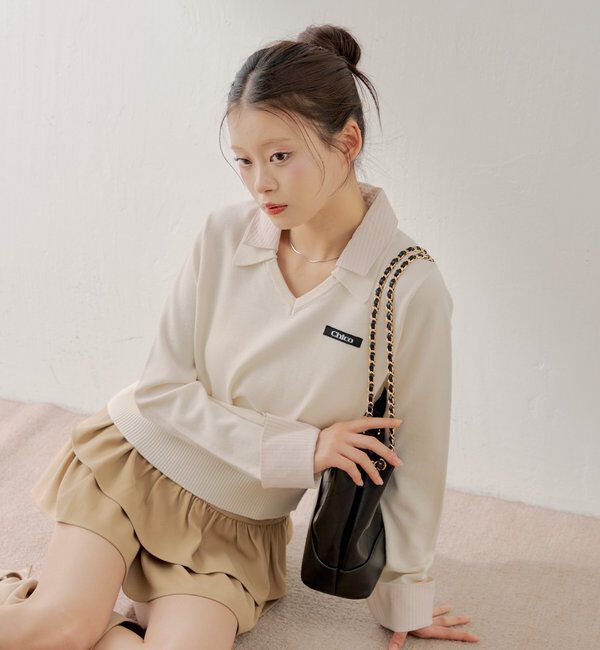  「シャツレイヤードVネックニット」|ニット・セーター|