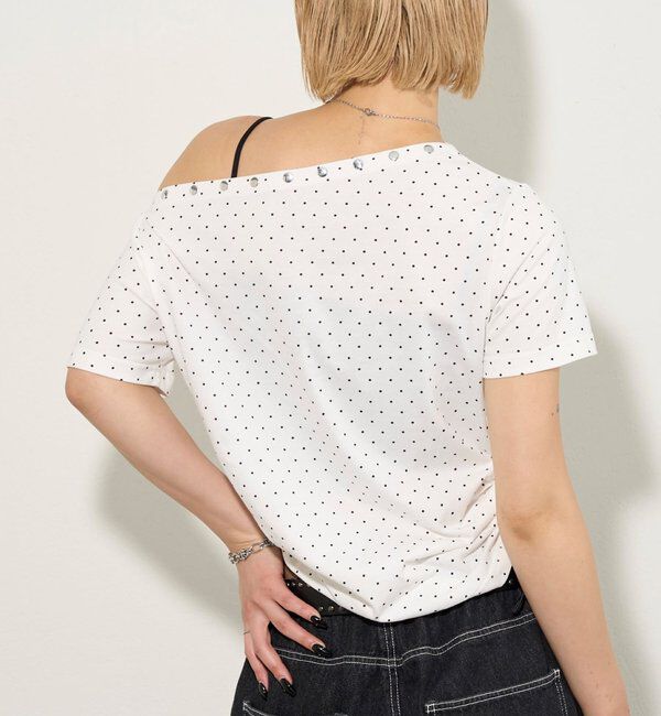  「アソート (カモ柄/ヒョウ柄)/ドット柄)スタッズドロストワンショルTEE」|Tシャツ・カットソー|