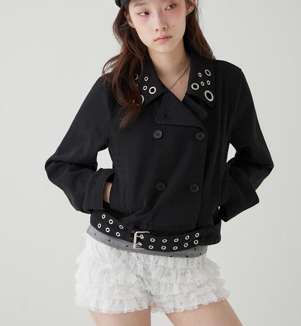  「アイレットショートPジャケット」|ブルゾン・スタジャン|ブラック