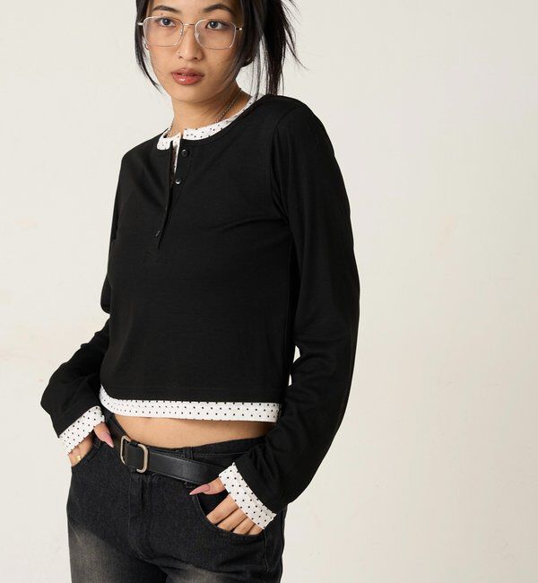  「【WEB限定カラーあり/ドット柄】レイヤードヘンリートップス」|Tシャツ・カットソー|