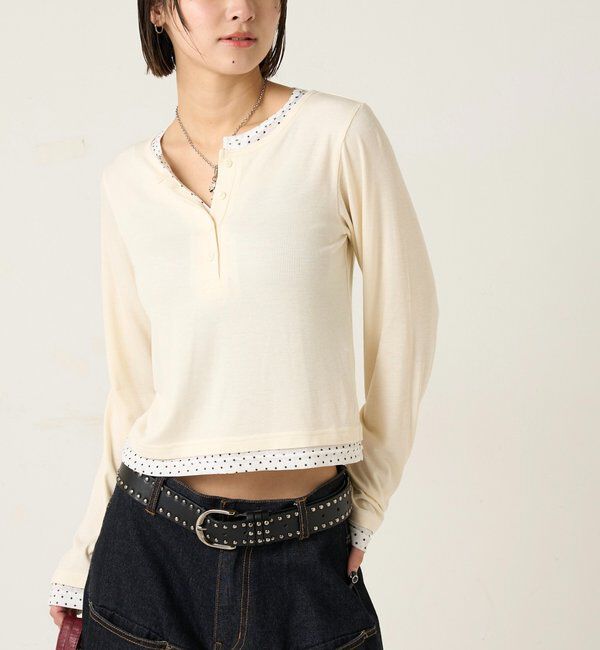  「【WEB限定カラーあり/ドット柄】レイヤードヘンリートップス」|Tシャツ・カットソー|