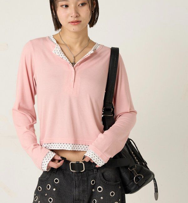  「【WEB限定カラーあり/ドット柄】レイヤードヘンリートップス」|Tシャツ・カットソー|
