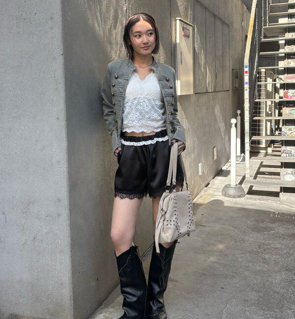  「ダブルウエストサテンロゴショーツ」|チノ|