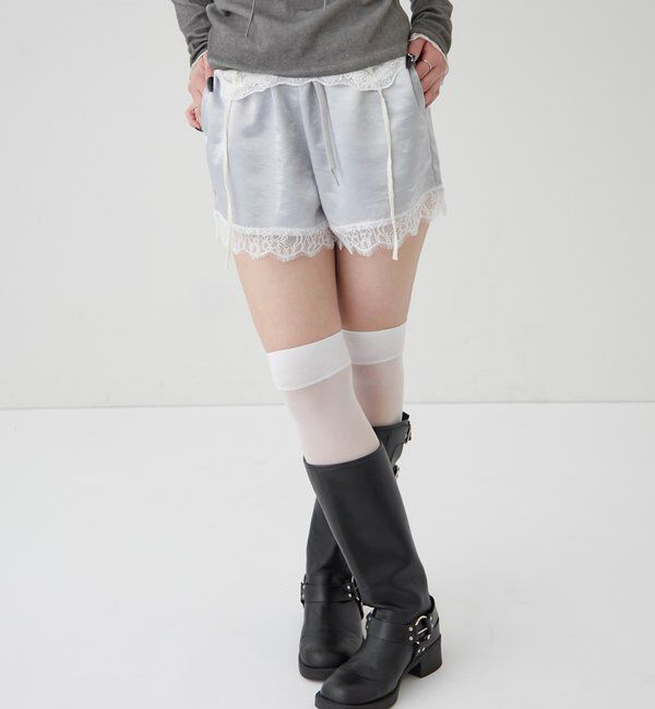  「ダブルウエストサテンロゴショーツ」|チノ|