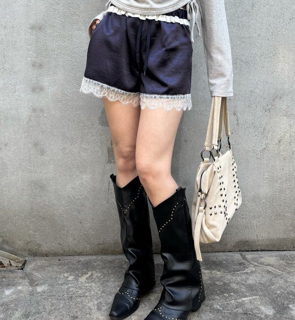  「ダブルウエストサテンロゴショーツ」|チノ|