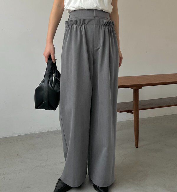  「【低身長サイズあり】ギャザーフリルパンツ」|チノ|グレー