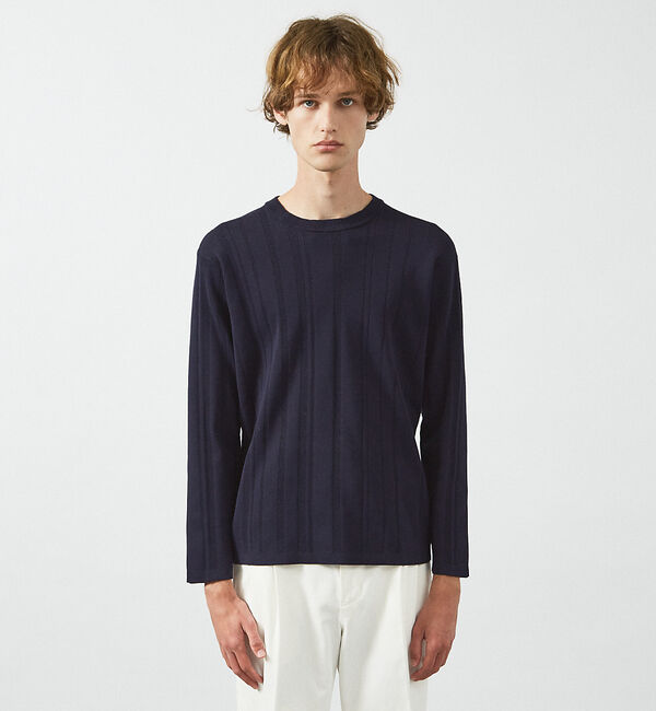 ABAHOUSE「ランダムストライプ 総針プルオーバーニット / クルーネック」|ニット・セーター|