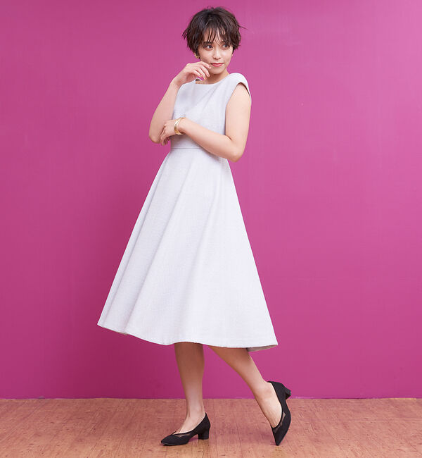 Rouge vif「ツィードフィット&フレアワンピース」|ワンピース|ブルーグレー