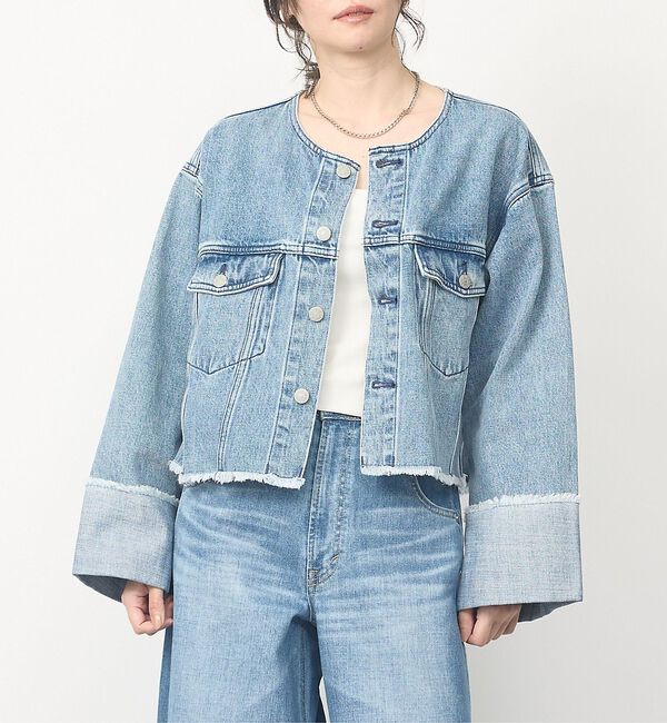 abahouse mavie「【EDWIN】ロールアップデニムジャケット/春服/Gジャン/ノーカラー/ショート」|その他|ライトブルー