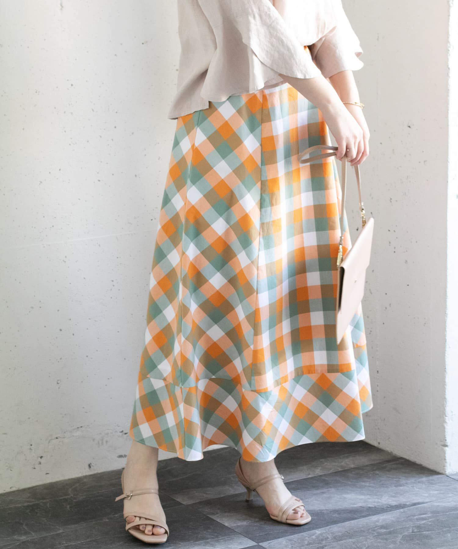 URBAN RESEARCH ROSSO「カラーブロックマキシスカート&there4;」|スカート|オレンジ系その他