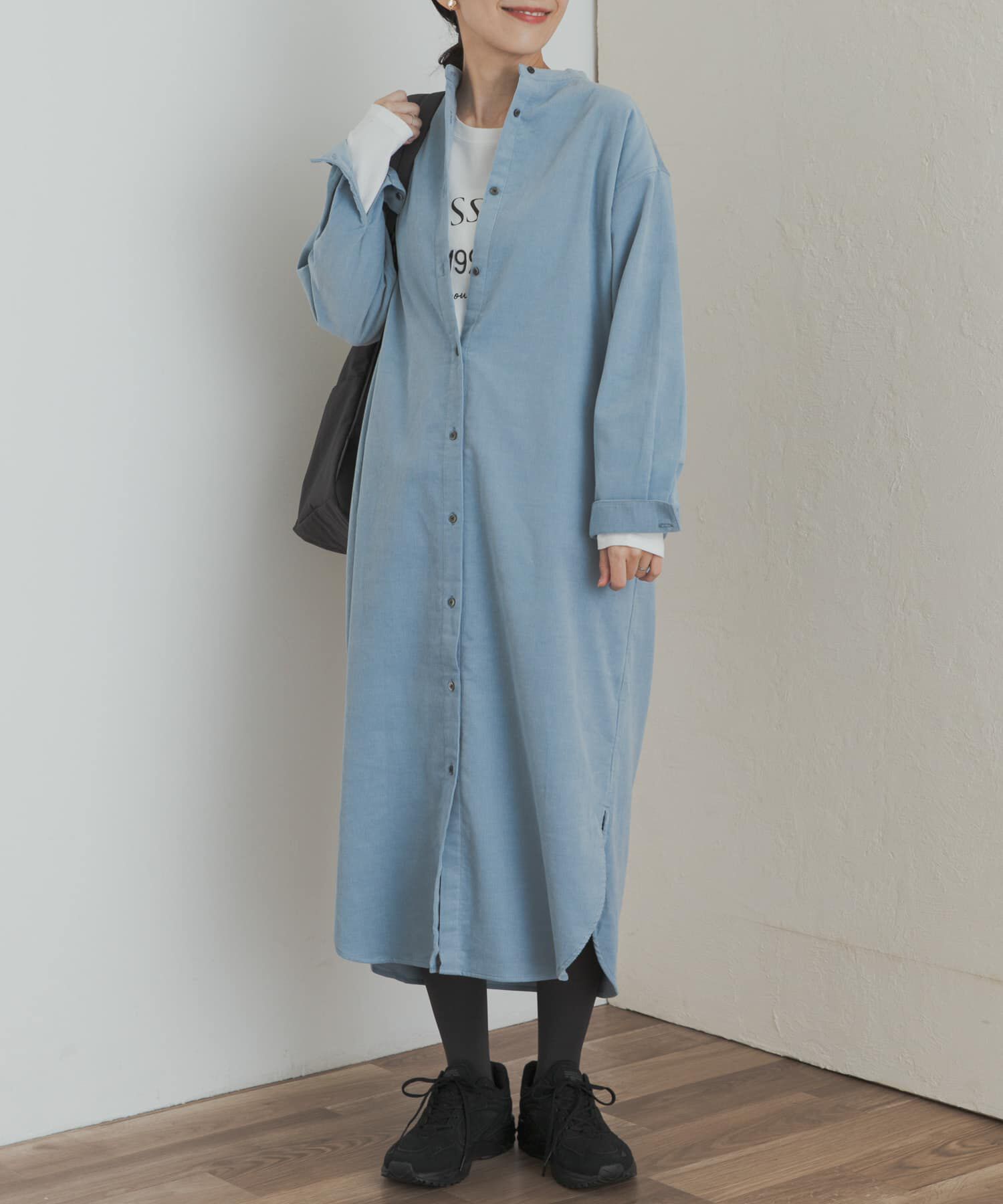 URBAN RESEARCH DOORS「『WEB/一部店舗限定カラー』『UR TECH』コーデュロイシャツワンピース」|ワンピース|ライトブルー