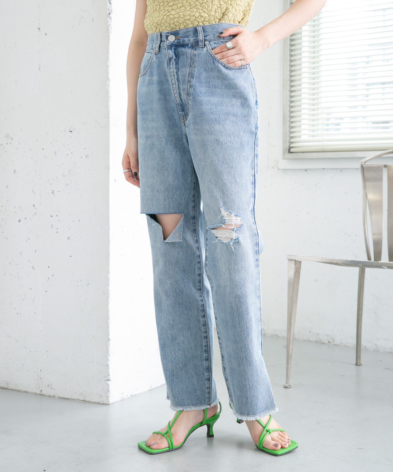  「リメイクダメージスリットデニム」|デニム|