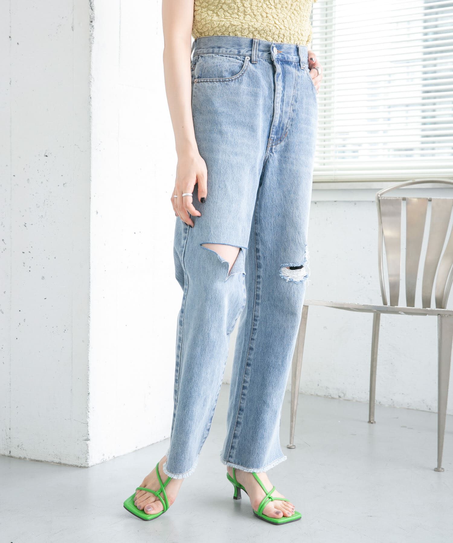  「リメイクダメージスリットデニム」|デニム|