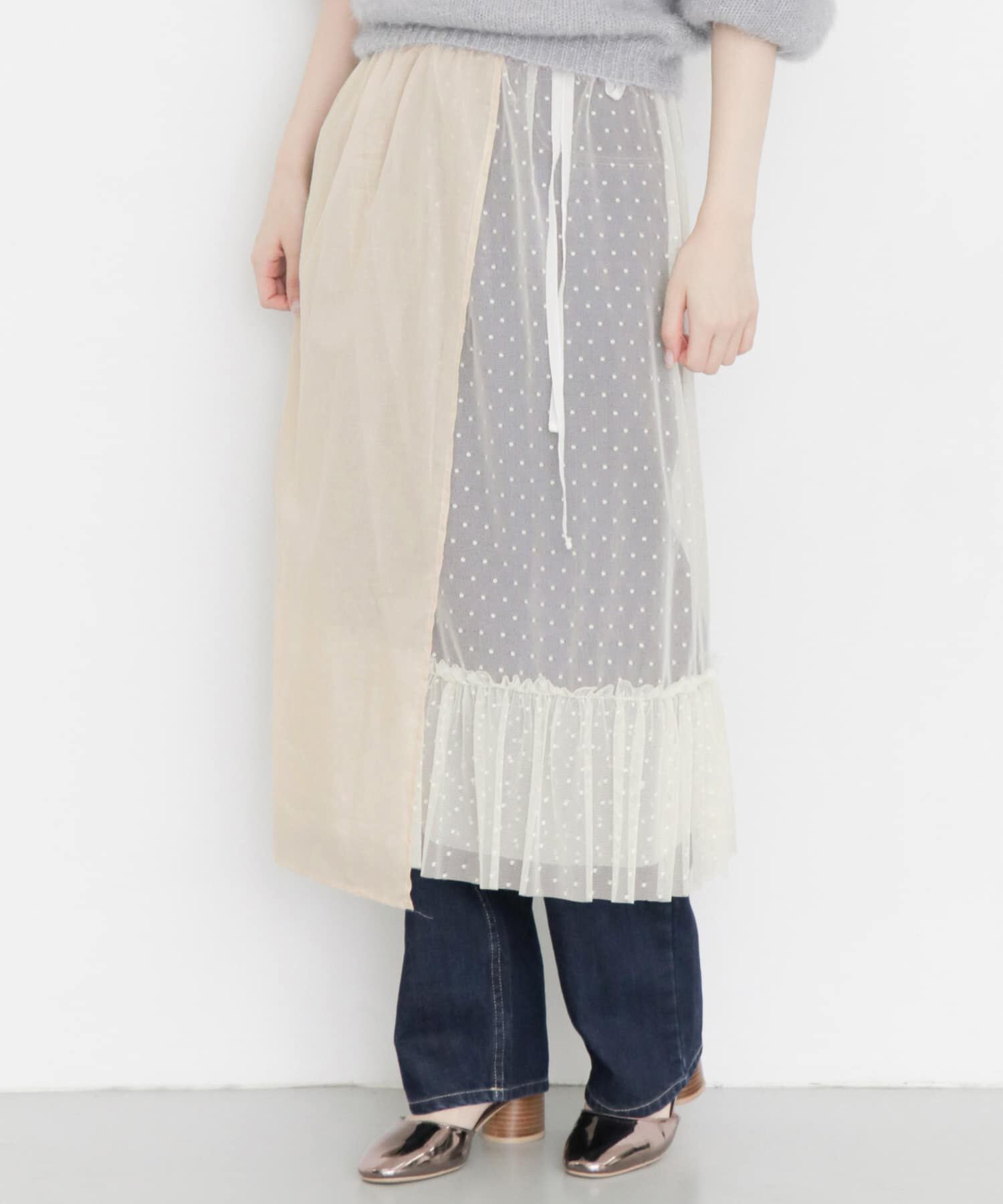  「レイヤードシアー巻きスカート&there4;」|スカート|アイボリー