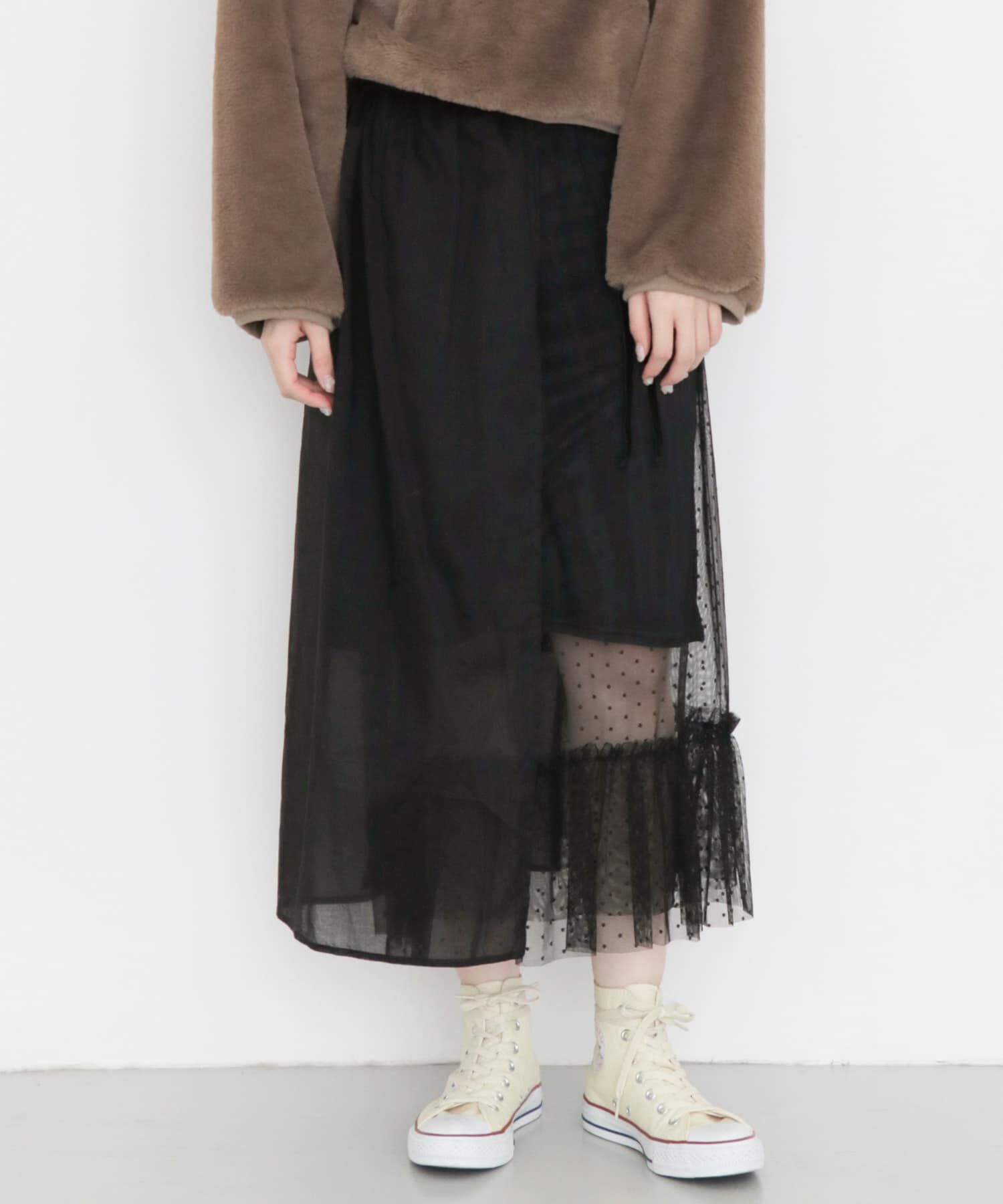  「レイヤードシアー巻きスカート&there4;」|スカート|ブラック