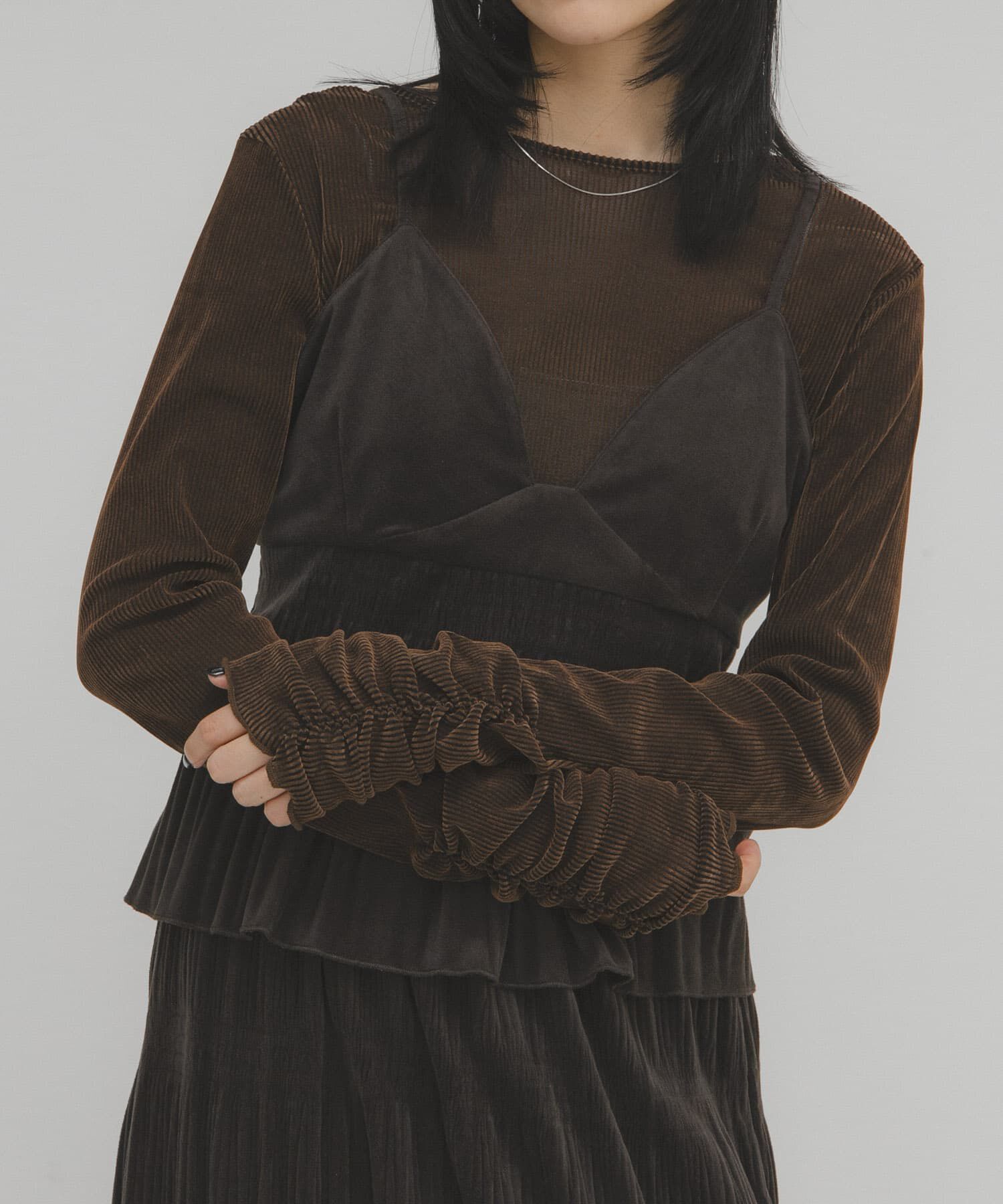  「シアーベロアシャーリングスリーブトップス」|Tシャツ・カットソー|ブラウン