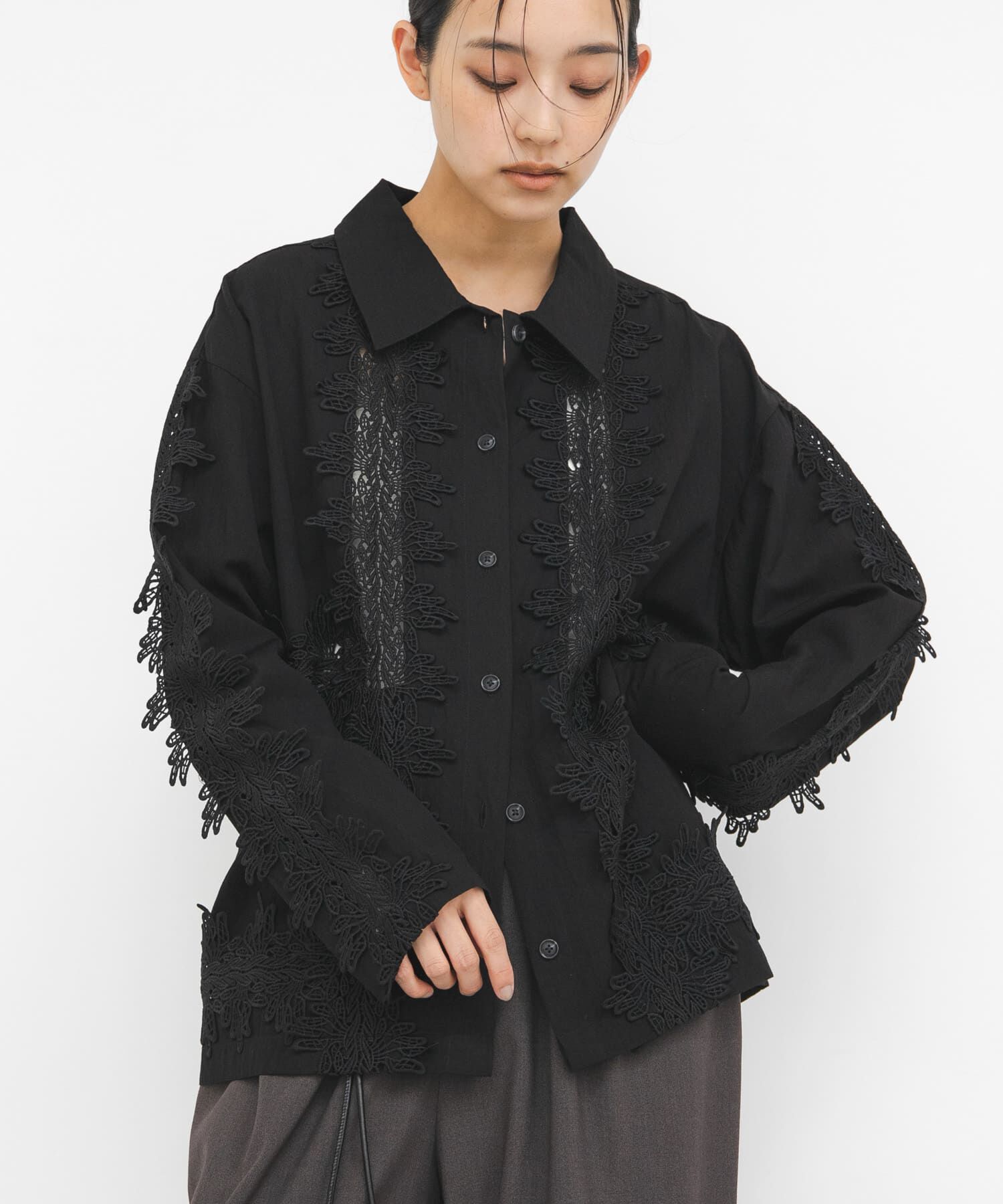  「ヴィンテージライクレースシャツ」|シャツ・ブラウス|ブラック