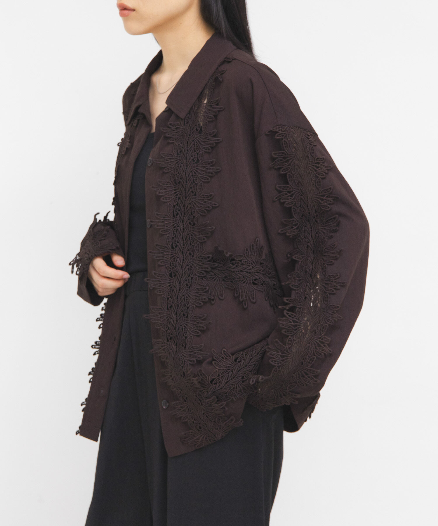  「ヴィンテージライクレースシャツ」|シャツ・ブラウス|ダークブラウン