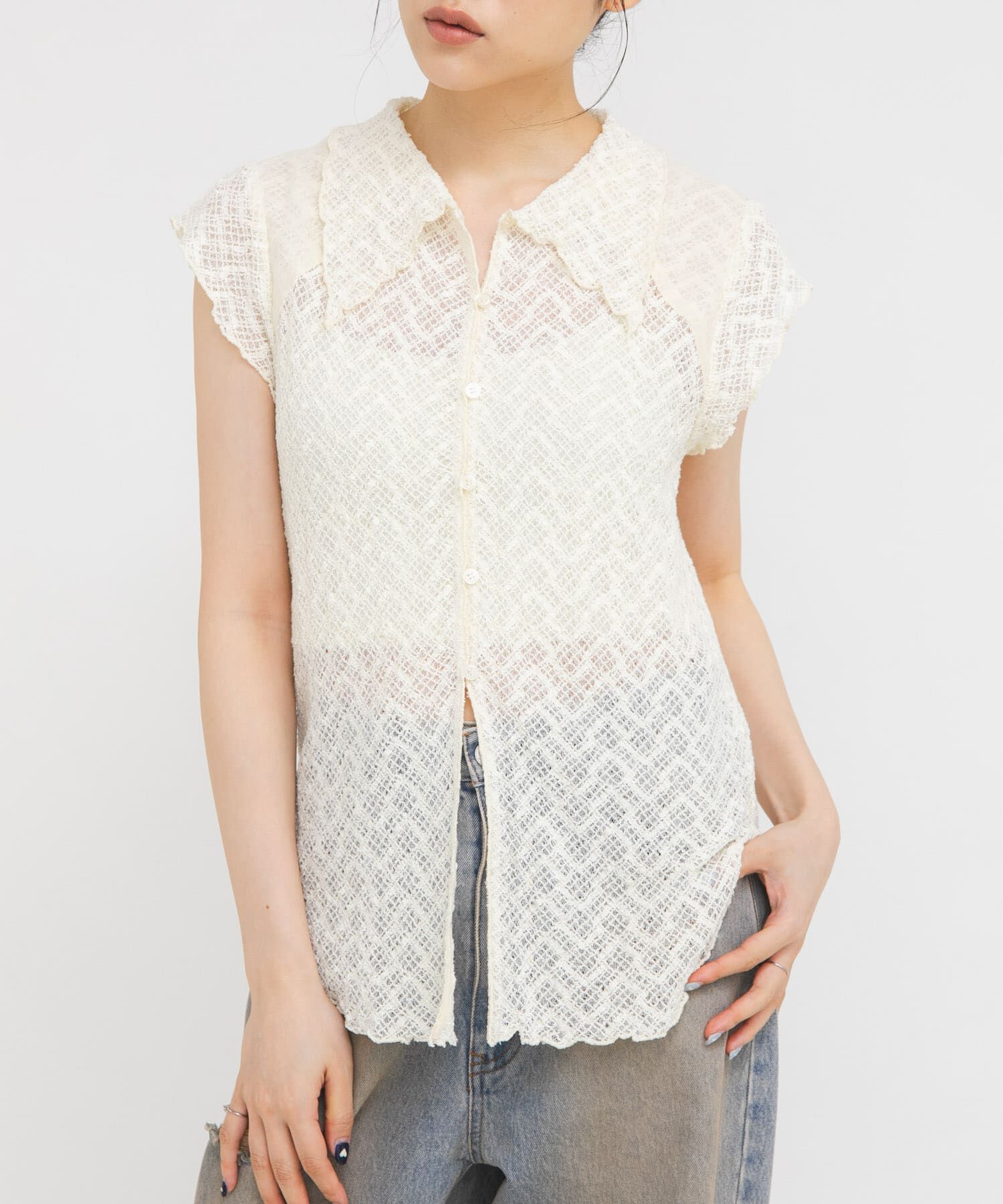  「フレンチスリーブレースシャツ」|シャツ・ブラウス|