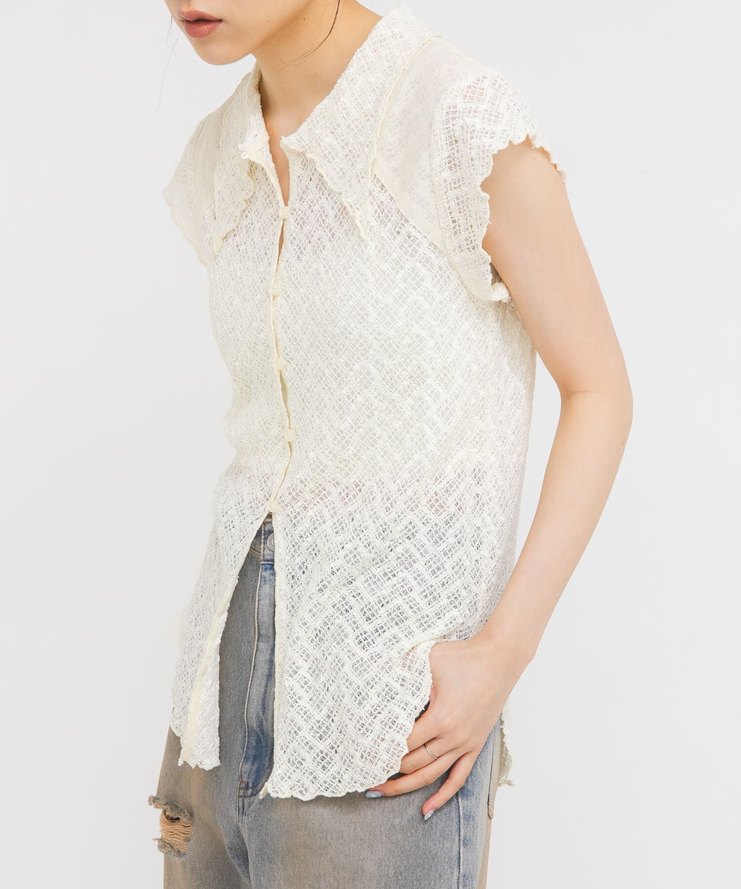  「フレンチスリーブレースシャツ」|シャツ・ブラウス|