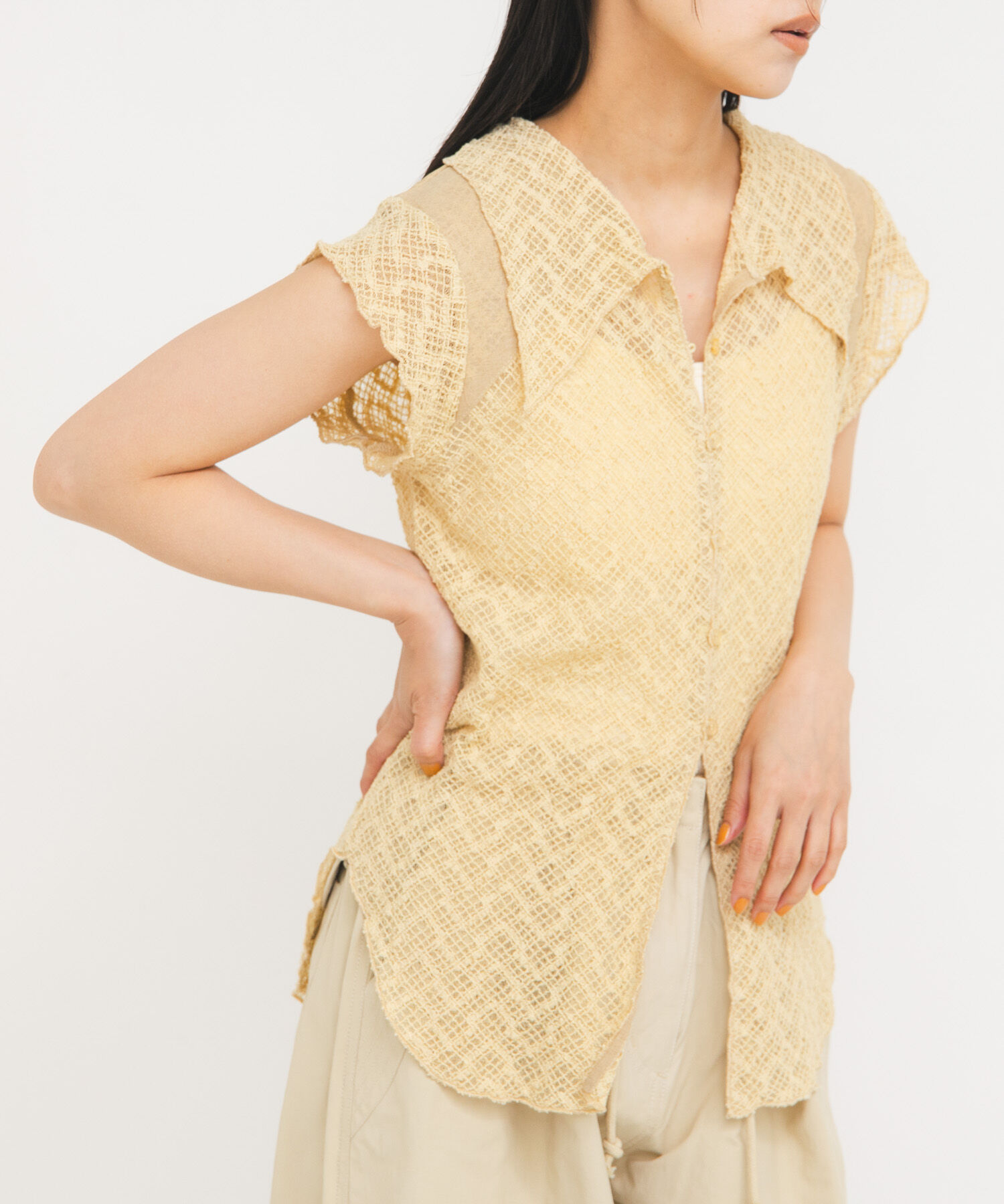  「フレンチスリーブレースシャツ」|シャツ・ブラウス|ベージュ