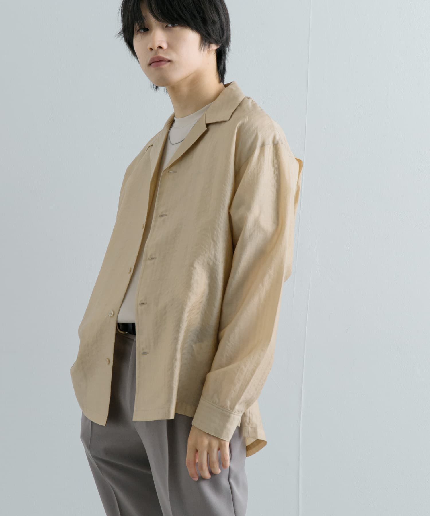 SENSE OF PLACE by URBAN RESEARCH「シアーストライプオープンカラーシャツ」|シャツ・ブラウス|ライトベージュ