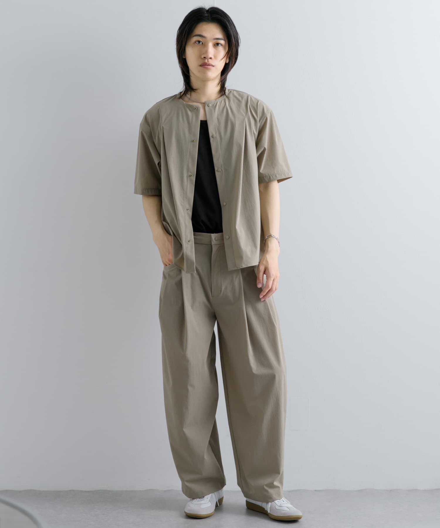 SENSE OF PLACE by URBAN RESEARCH「Uiscel　4WAYストレッチタックノーカラーシャツ5分袖」|シャツ・ブラウス|