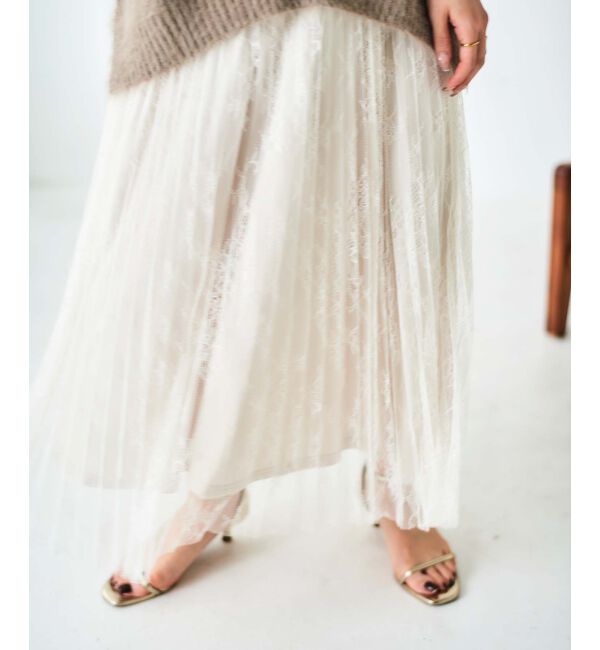 le.coeur blanc「《手洗い可能》レースプリーツロングスカート」|スカート|