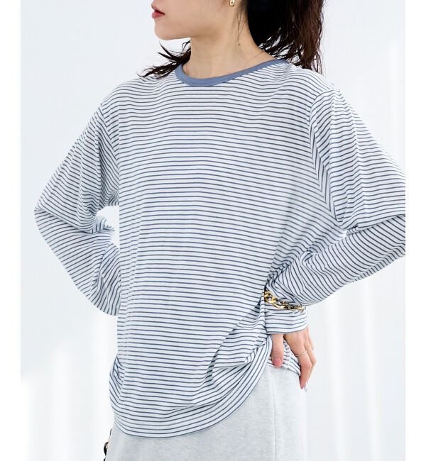  「シアーボーダーカットソー」|Tシャツ・カットソー|ブルー柄