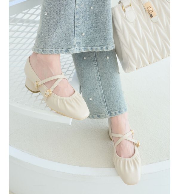 MAJESTICLEGON「レディギャザーストラップパンプス」|パンプス|アイボリー