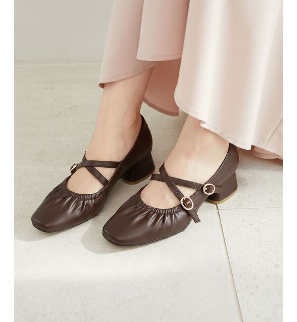 MAJESTICLEGON「レディギャザーストラップパンプス」|パンプス|