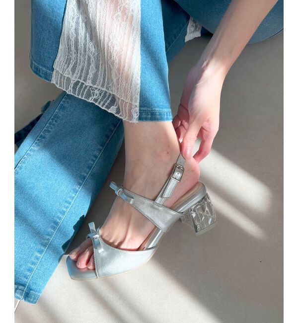  「クリアビジューヒールリボンサンダル」|サンダル|