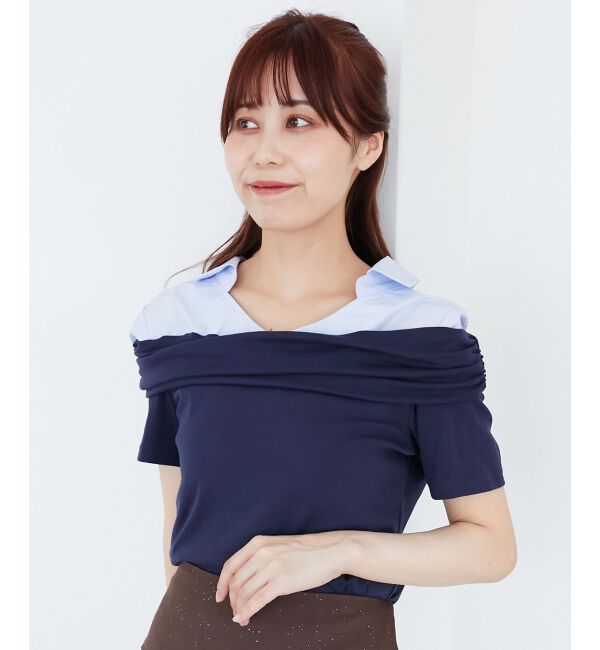 「シャツドッキングオフショルトップス」|Tシャツ・カットソー|ネイビー
