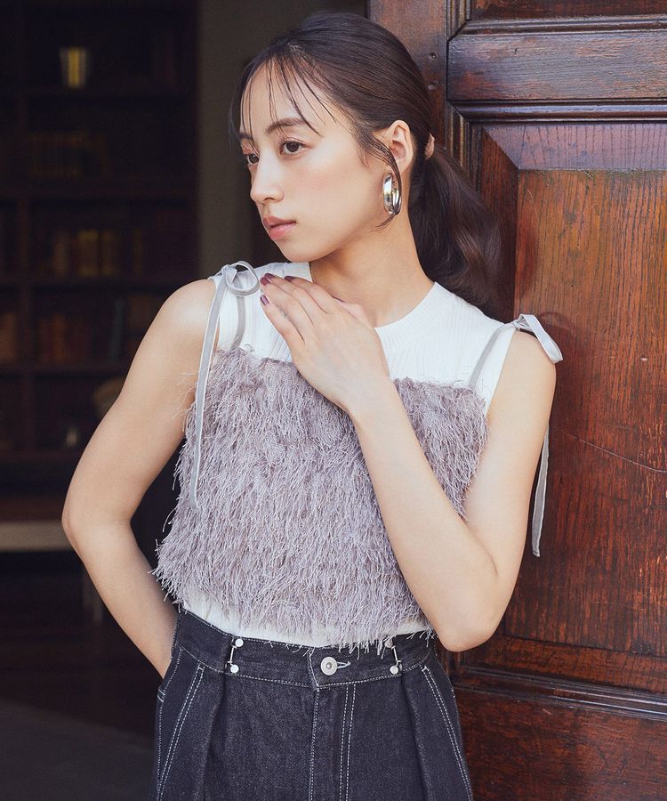 earth music&ecology「ラメミックスフェザービスチェ」|ベスト・ジレ|