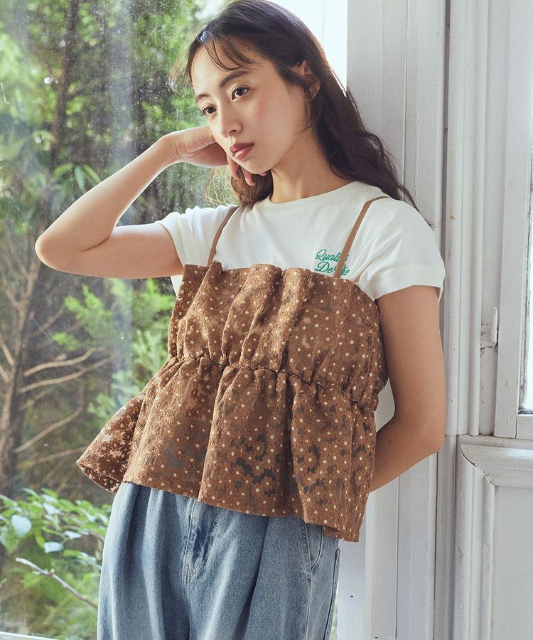 earth music&ecology「キラキラフラワー刺繍ビスチェ」|ベスト・ジレ|Brown